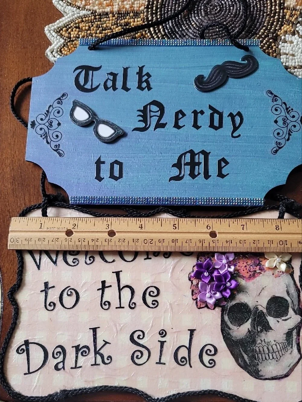 Set Of 2 Wall Decor. 'Talk Nerdy to Me' & 'Welcome to the Dark Side'. Wood.